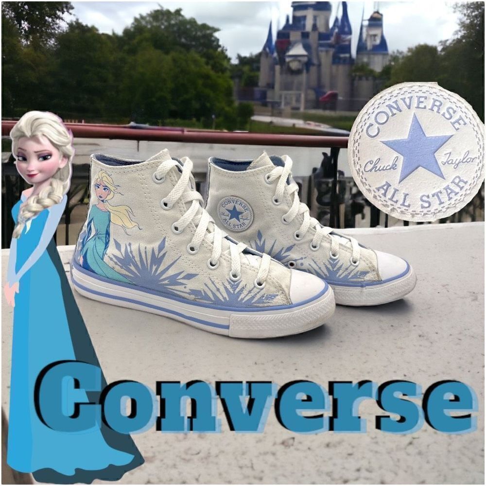 Converse All Star High Tops Junior 3 Disney Frozen White Elsa Glitter